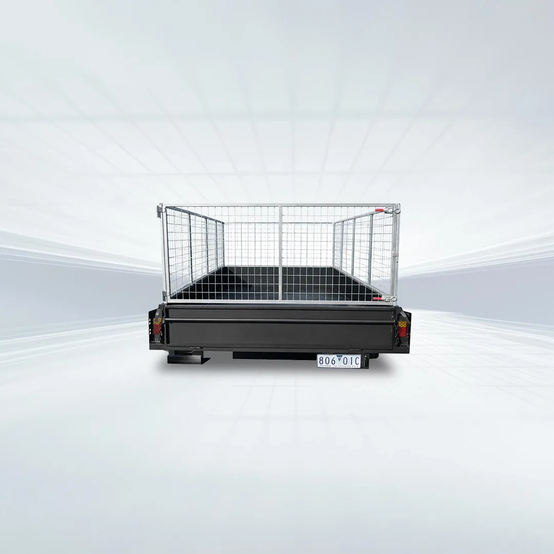 Rear view of 12x6 tandem trailer with 1990kg GVM and tall galvanised cage.