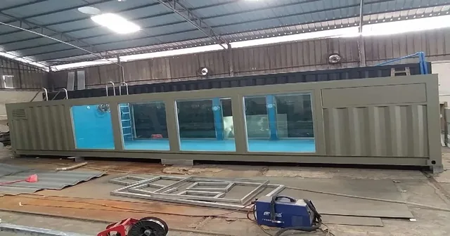 40ft Container Pool Glass Viewing Panels – Olive Green