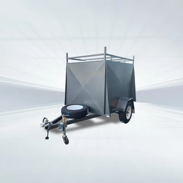 Studio side view of black 7x5 enclosed trailer with 750kg GVM, 5ft internal height, and rear barn doors.